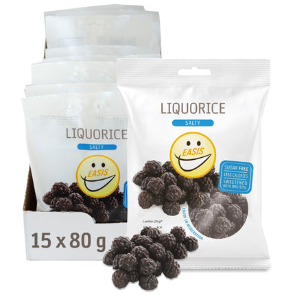 EASIS Gesalzene oder Gesüßte Lakritze Süßigkeiten Ohne Zuckerzusatz | Gesunder Snack mit Süßstoff auf natürlicher Basis für Kinder & Erwachsene, 1x80g