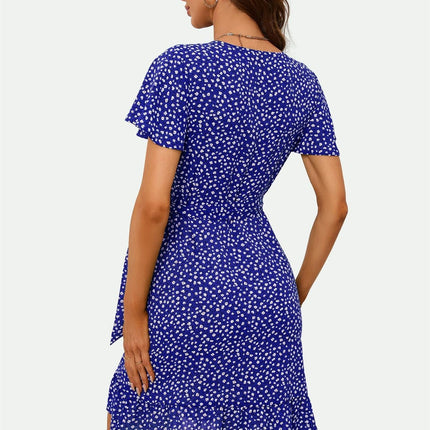 Floral Print Mini Wrap Dress In Blue