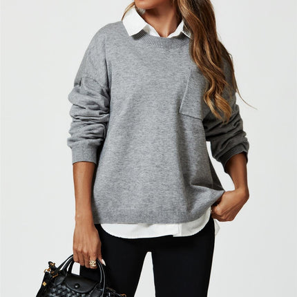 Pocket Detail Knitted Jumper In Grey