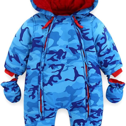Baby Winter Overall Mit Kapuze Schneeanzüge mit Handschuhen und Füßlinge Mädchen Jungen Warm Kleidungsset
