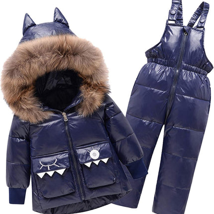 amropi Skianzug Mädchen Kinder Schneeanzug Daunenjacke mit Kaputze + Skihose 2tlg Bekleidungsset Winteranzug für 1-5 Jahre