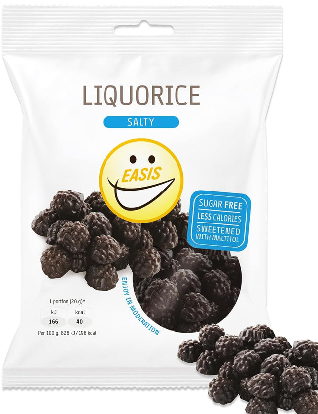EASIS Gesalzene oder Gesüßte Lakritze Süßigkeiten Ohne Zuckerzusatz | Gesunder Snack mit Süßstoff auf natürlicher Basis für Kinder & Erwachsene, 1x80g