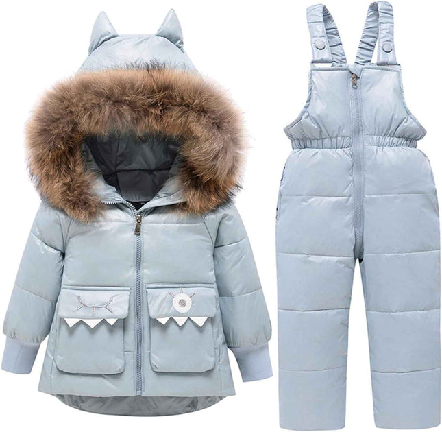 amropi Skianzug Mädchen Kinder Schneeanzug Daunenjacke mit Kaputze + Skihose 2tlg Bekleidungsset Winteranzug für 1-5 Jahre