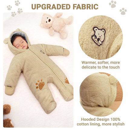 Baby Schneeanzüge Winter Overall mit Kapuze Fleece Strampler Mädchen Jungen Warm Outfits- Gr. 0-3 Monate (59 cm), Gelb