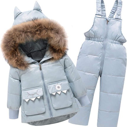 amropi Skianzug Mädchen Kinder Schneeanzug Daunenjacke mit Kaputze + Skihose 2tlg Bekleidungsset Winteranzug für 1-5 Jahre