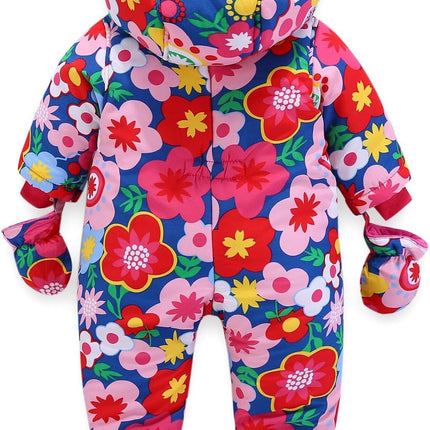 Baby Winter Overall Mit Kapuze Schneeanzüge mit Handschuhen und Füßlinge Mädchen Jungen Warm Kleidungsset