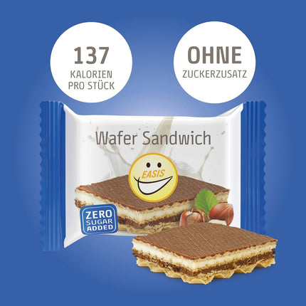 EASIS Knusprige Waffel Sandwich Ohne Zuckerzusatz | Waffelschnitte mit Milchschokolade, Haselnusscreme & Vanillecreme | Kalorienarme Süßigkeiten | Waffel Kekse mit Hohem Ballaststoffgehalt | 3x25g