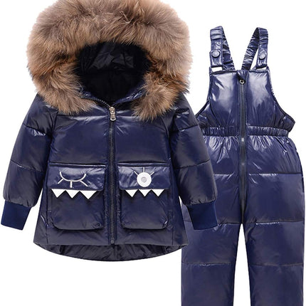 amropi Skianzug Mädchen Kinder Schneeanzug Daunenjacke mit Kaputze + Skihose 2tlg Bekleidungsset Winteranzug für 1-5 Jahre