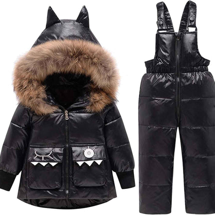 amropi Skianzug Mädchen Kinder Schneeanzug Daunenjacke mit Kaputze + Skihose 2tlg Bekleidungsset Winteranzug für 1-5 Jahre