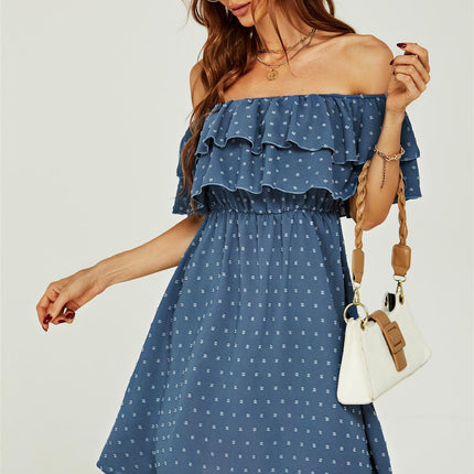 Bardot Frill Mini Dress In Blue