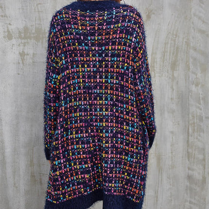 Pink mix Multi colour Speckles Boucle Check Cardigan In Navy