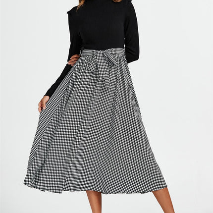 2 In 1 Black & White Houndstooth Printed Midi Dress
