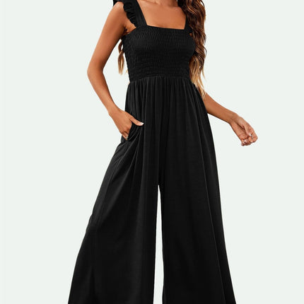 Frill Detail Strappy Jumpsuit In Black