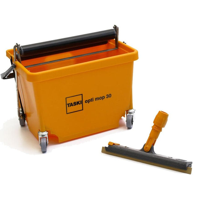 TASKI Opti Mop 30, Nassreinigen kleiner und/oder überstellter Flächen, Breite 30 cm, 8 l Eimer, inkl. Presse + Wischkörper | Packung (1 Stück)