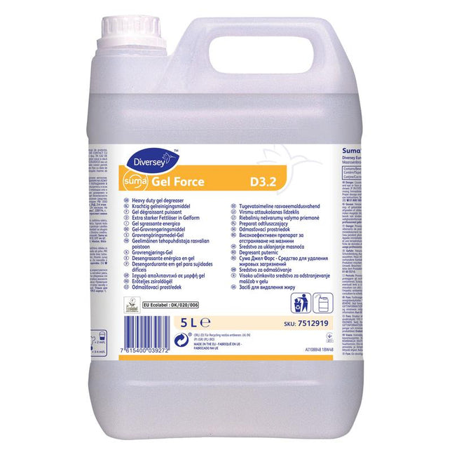 Suma Gel Force D3.2, Hochwirksamer, gelförmiger Fettlöser mit verlängerter Kontaktzeit, umweltzertifiziert | Flasche (5 l)