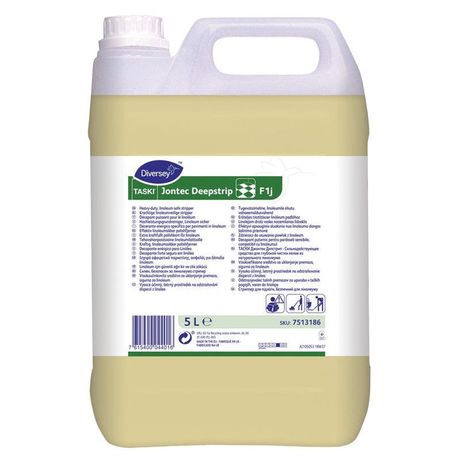 TASKI Jontec Deepstrip, Lösungsmittelhaltiger Grundreiniger speziell für Linoleumböden, sehr wirkungsvoll | Kanister (5 l)