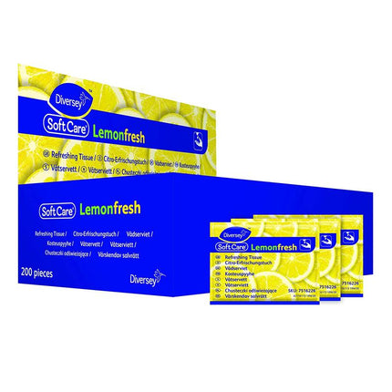 Soft Care Lemon Fresh – Erfischungstuch, einzeln verpackte Reinigungstücher für die Hände | Packung (200 Tücher)