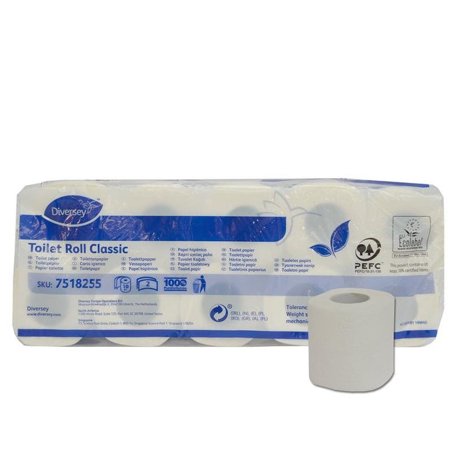 Toilettenpapier Classic, Toilettenpapier weiß aus Zellstoff, 2-lagig, 16,8m/Rolle (Ø 98mm), 160 Blät | Packung (10 Stück)