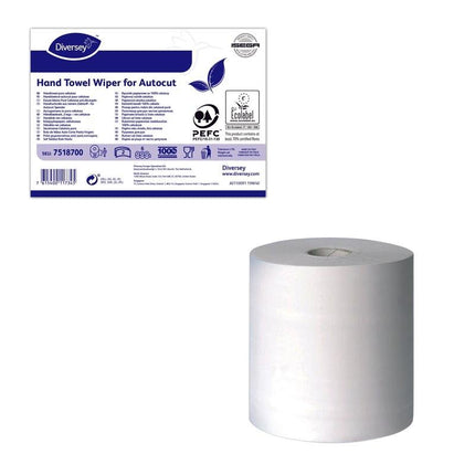 Handtuch-/Wischtuchrolle autocut weiß 2-lagig, Handtuch-/Wischtuchrolle weiß aus Zellulose, 2-lagig, 150m/Rolle (Ø 180mm), für "autocut" Spender, umweltzertifiziert | Packung (1 Rolle)