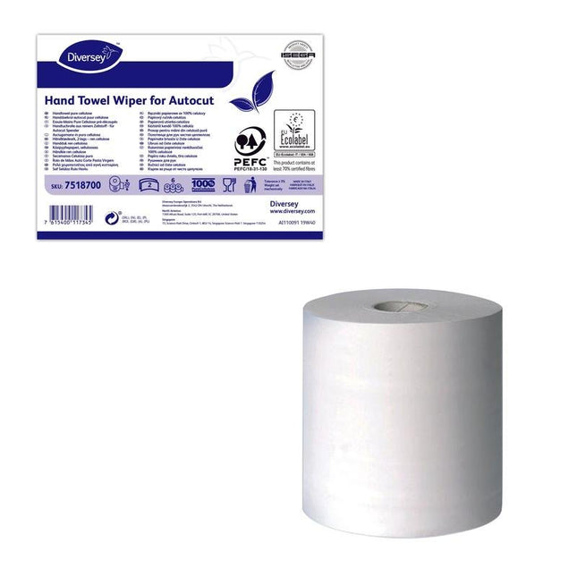Handtuch-/Wischtuchrolle autocut weiß 2-lagig, Handtuch-/Wischtuchrolle weiß aus Zellulose, 2-lagig, 150m/Rolle (Ø 180mm), für "autocut" Spender, umweltzertifiziert | Packung (1 Rolle)
