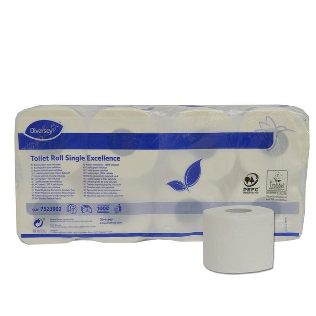 Toilettenpapier Single Excellence, Toilettentissue - feinste Qualität, reiner Zellstoff, 3-lagig, hochweiß, 250 Blätter/Rolle | Packung (8 Rollen)