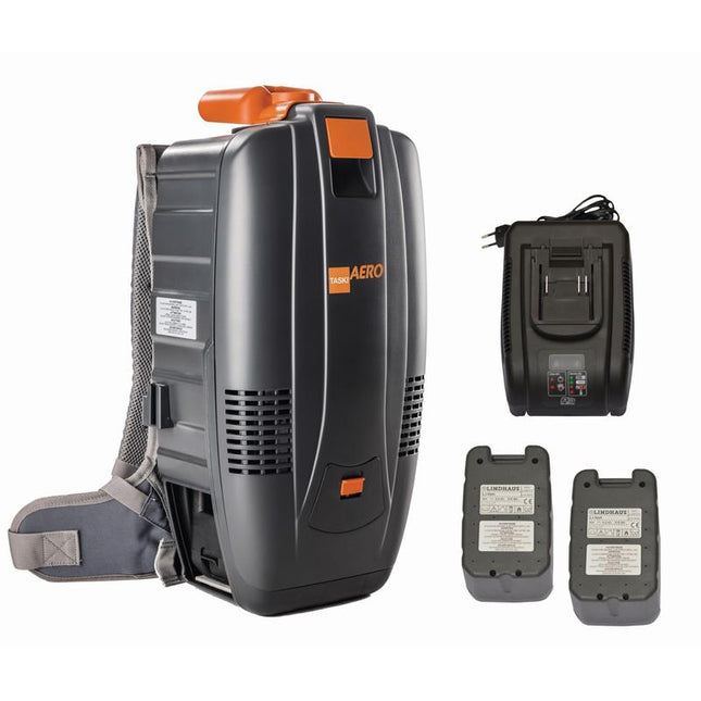 TASKI AERO BP Li-Ion starter kit, Ultraleichter Rucksacksauger mit Lithium-Ionen Technologie inkl. Ladegerät und 2xBatterie | Packung (1 Stück)