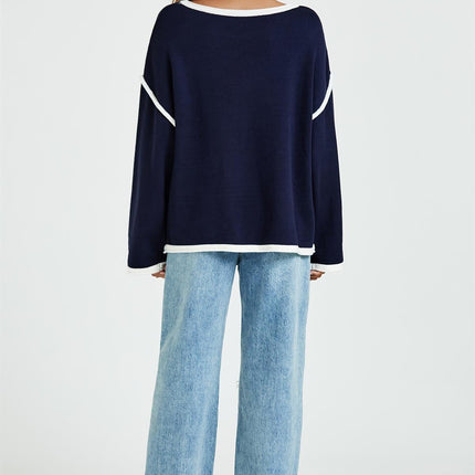 White Striped Oversized Jumper Top In Navy