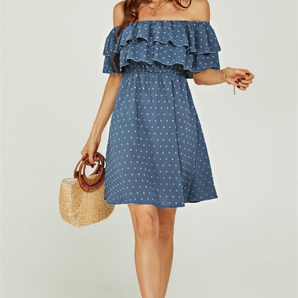 Bardot Frill Mini Dress In Blue