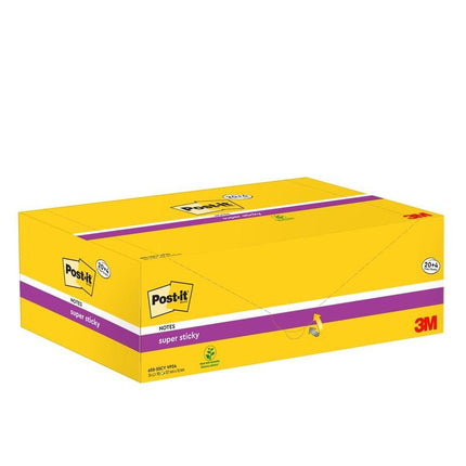 Post-it® Super Sticky Notes, Gelb, 76 mm x 127 mm, 90 Blatt/Block, 24 Blöcke/Packung, Kartonverpackung, 100% PEFC, SGSCH-PEFC-COC-110078 | Packung (1 Stück)