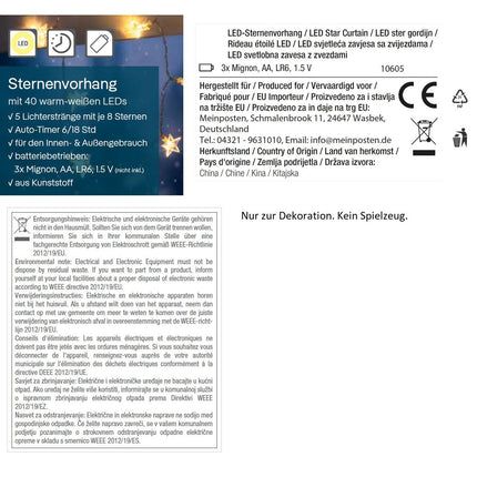 Lichterkette Sternenvorhang LED warmweiß Lichtervorhang 80x60cm Batterie Timer