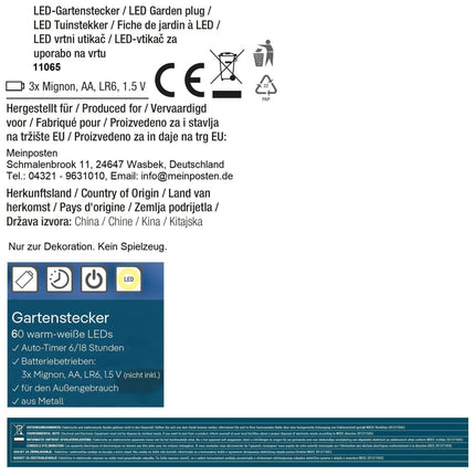 Gartenstecker Stern LED Weihnachtsbeleuchtung Batterie Timer warmweiß 60x60 cm