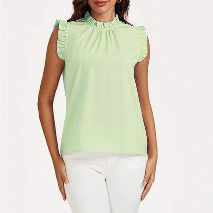 Frill Trim Sleeve Frill Neck Blouse Top In Light Green