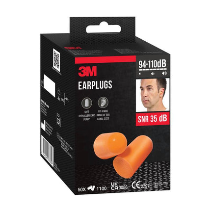 3M™ Gehörschutzstöpsel 1100, Weichschaum, SNR-Wert 35 dB, Orange