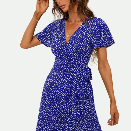 Floral Print Mini Wrap Dress In Blue