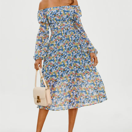 Floral Print Long Sleeve Maxi Dress In Blue