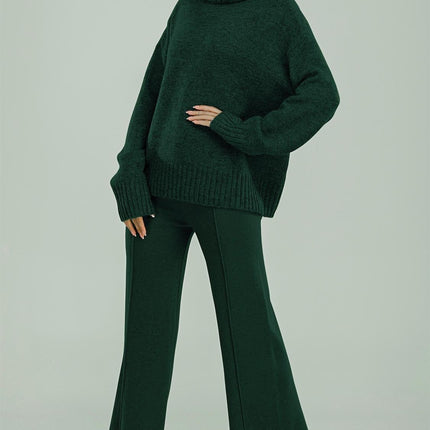 Wool Blended Jumper Top With High Neck In Dark Green