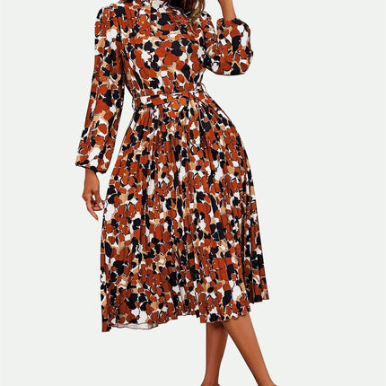 High Neck Long Sleeve Midi Dress In Rust