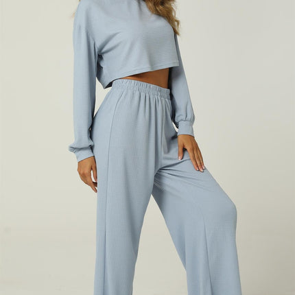 Woven Crinkle Crop Tee & Wide Leg Trousers co-ord Set