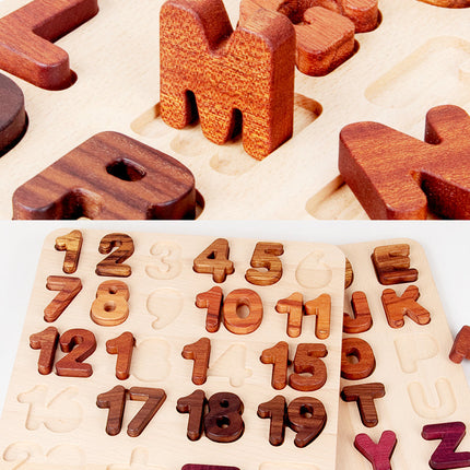 Buchstaben-Zahlen-Puzzle aus Holz – Lernspaß für Kinderhände