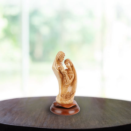 Heilige Familie mit Jesuskind – Handgeschnitzte Olivenholzskulptur aus Bethlehem (28 cm)
