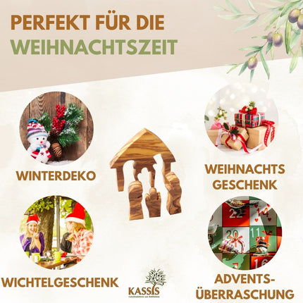 Weihnachtsdeko Krippe Puzzle ohne Rinde aus Olivenholz
