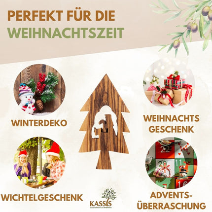 Olivenholz Krippen-Anhänger im Tannenbaum 3er Set (ohne Rinde) | Baumschmuck & Weihnachtsdeko für Advent und Weihnachten
