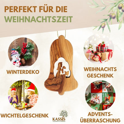 Olivenholz Krippen-Anhänger im 3er Set (ohne Rinde) | Baumschmuck & Weihnachtsdeko für Advent und Weihnachten