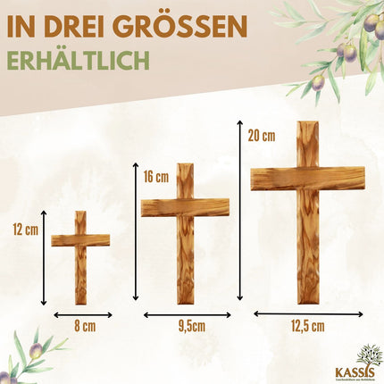Olivenholz Kreuz gewellt | Schlichtes Wandkreuz als Geschenk zur Taufe, Kommunion oder Geburt