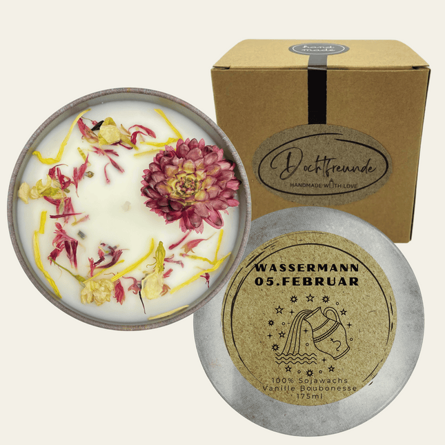 Sternzeichen Wassermann Duftkerze - Handgemachte Sojawachs-Kerze - Personalisiertes Astrologie-Geschenk