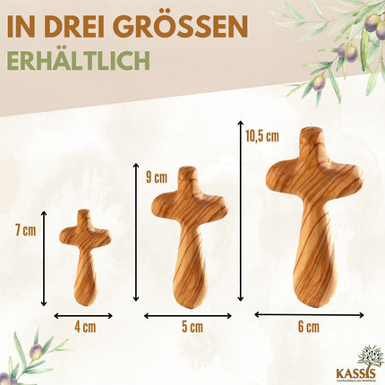 Kreuz Handschmeichler aus Olivenholz | Kleines Handkreuz als Glücksbringer & Geschenk zur Taufe, Kommunion oder Trost