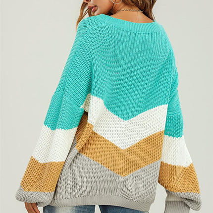 Blue & Grey Colour Block Jumper White & Golden Striped Long Sleeve Top