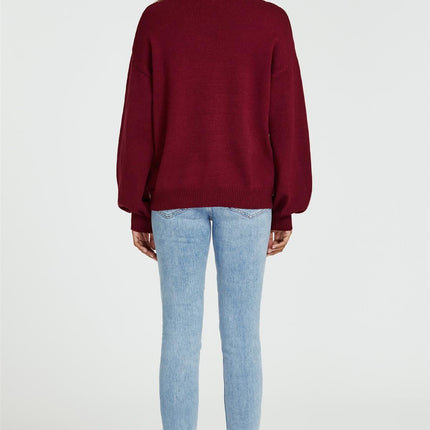 Bow Pattern Jumper Top In Wine