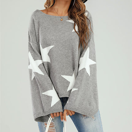 Wide Sleeve Oversized Grey Jumper With White Star