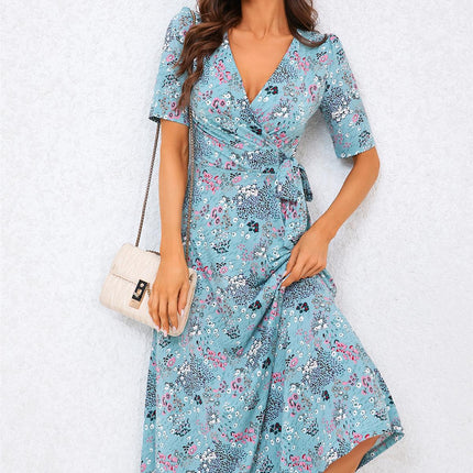 Floral Print Jersey Midi Dress In Blue